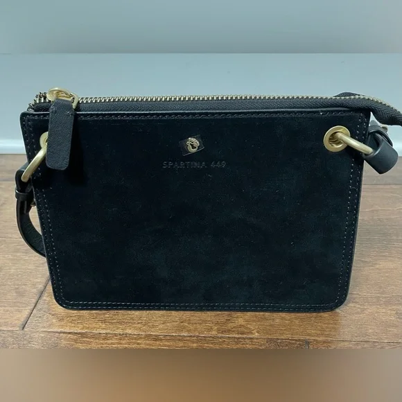 NWOT Spartina 449 Black Leather Suede Texture Shoulder Crossbody Handbag